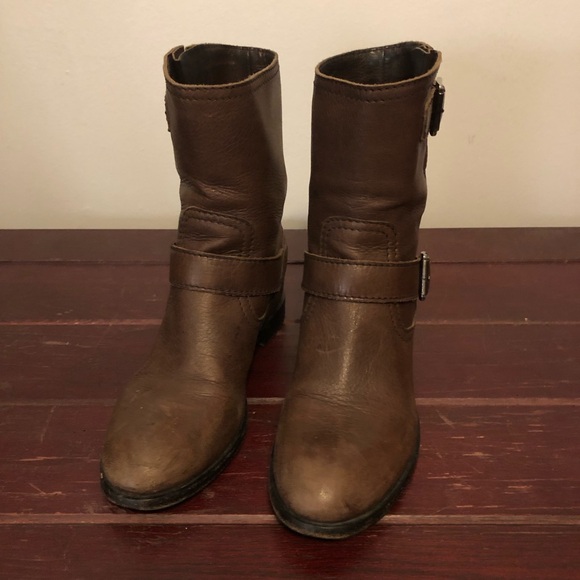 PRADA Women's Brown Leather Motorcycle Boots Ankle 37.5 - Picture 2 of 9